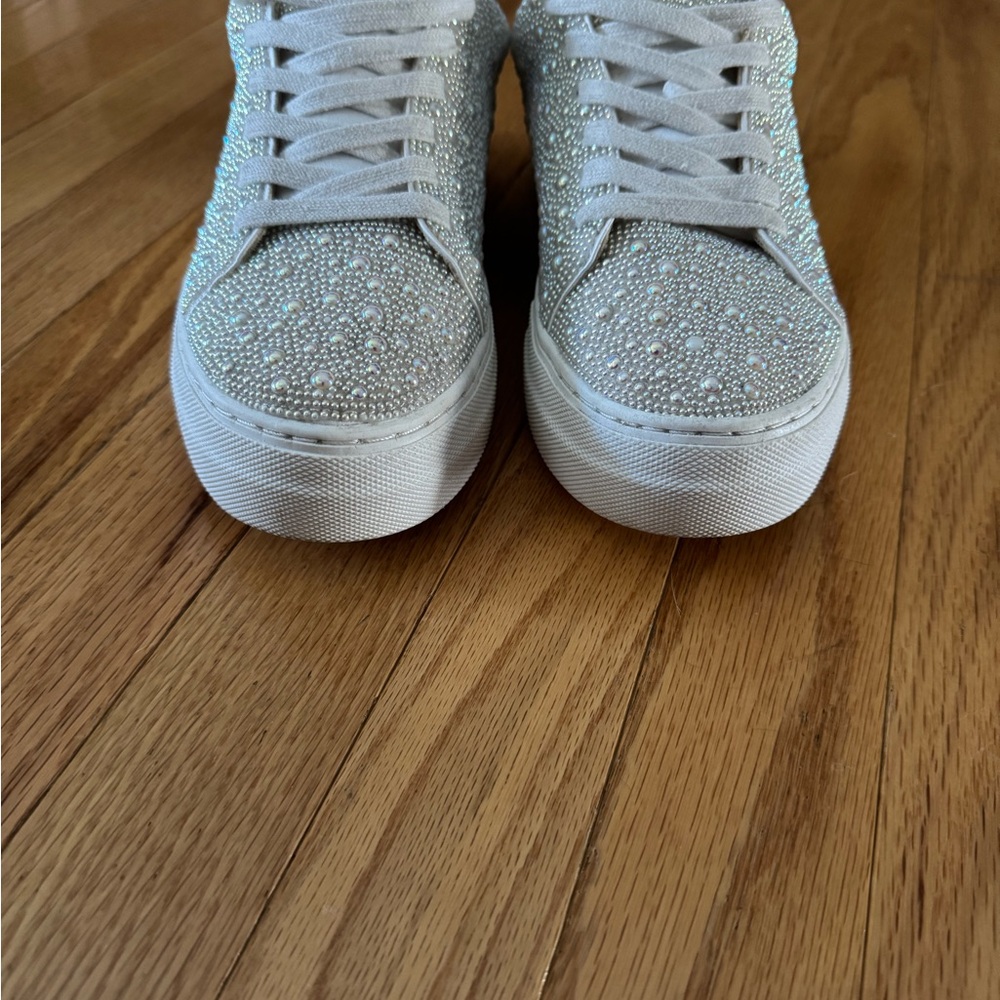 Betsey Johnson Silver Sneakers with Glitter Accents 7.5